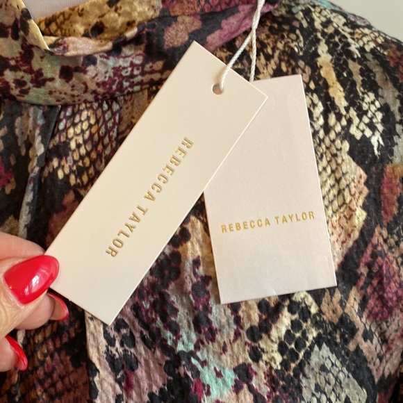 Rebecca Taylor Silk  Snakeprint Mock Neck Blouse - Picture 8 of 12